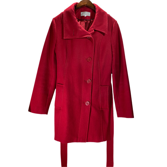 Twee PELLE Studio Womens Medium Button Wool Blend Red Walking Pea Mob Wife Coat - Picture 1 of 11